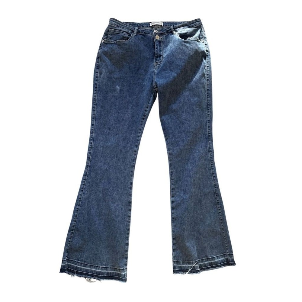 Vipones Women's Flare Jeans Size 16 Blue Medium Wash Frayed‎ Hem D108L comfort